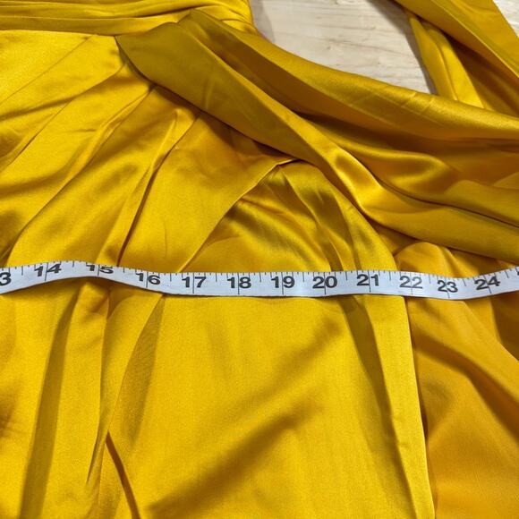 Mac Duggal NWT 12404 Yellow Faux Wrap Puff Shoulder Long Sleeve A-Line Gown Sz 8 - Picture 10 of 11